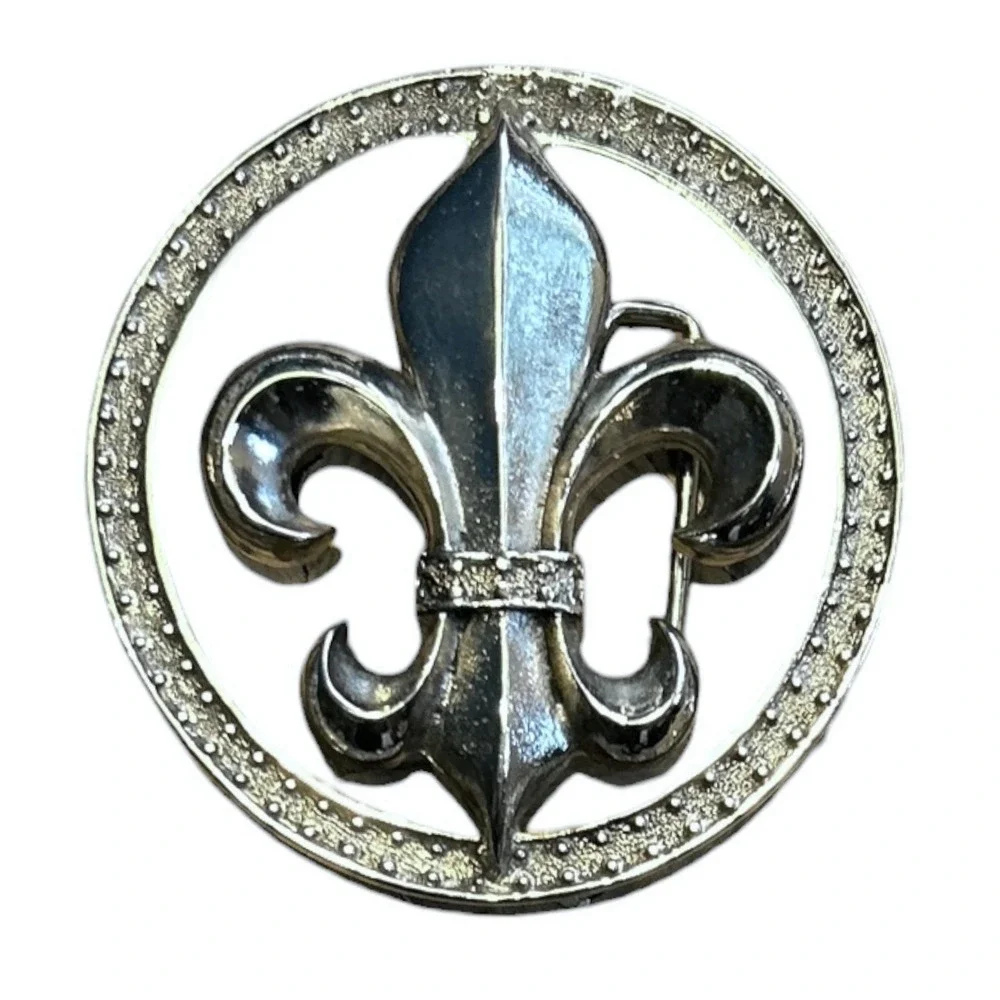 Vintage Original by FRANK le COMPTE Fleur de Lis Belt Buckle Silvertone MCM 60's